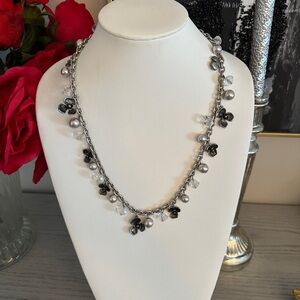 Chic Silver and Black Floral Necklace